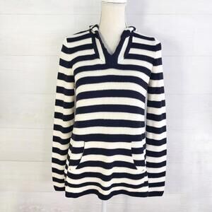 NWT Talbots Petites - Navy & ivory striped cotton knit hooded sweater, PM